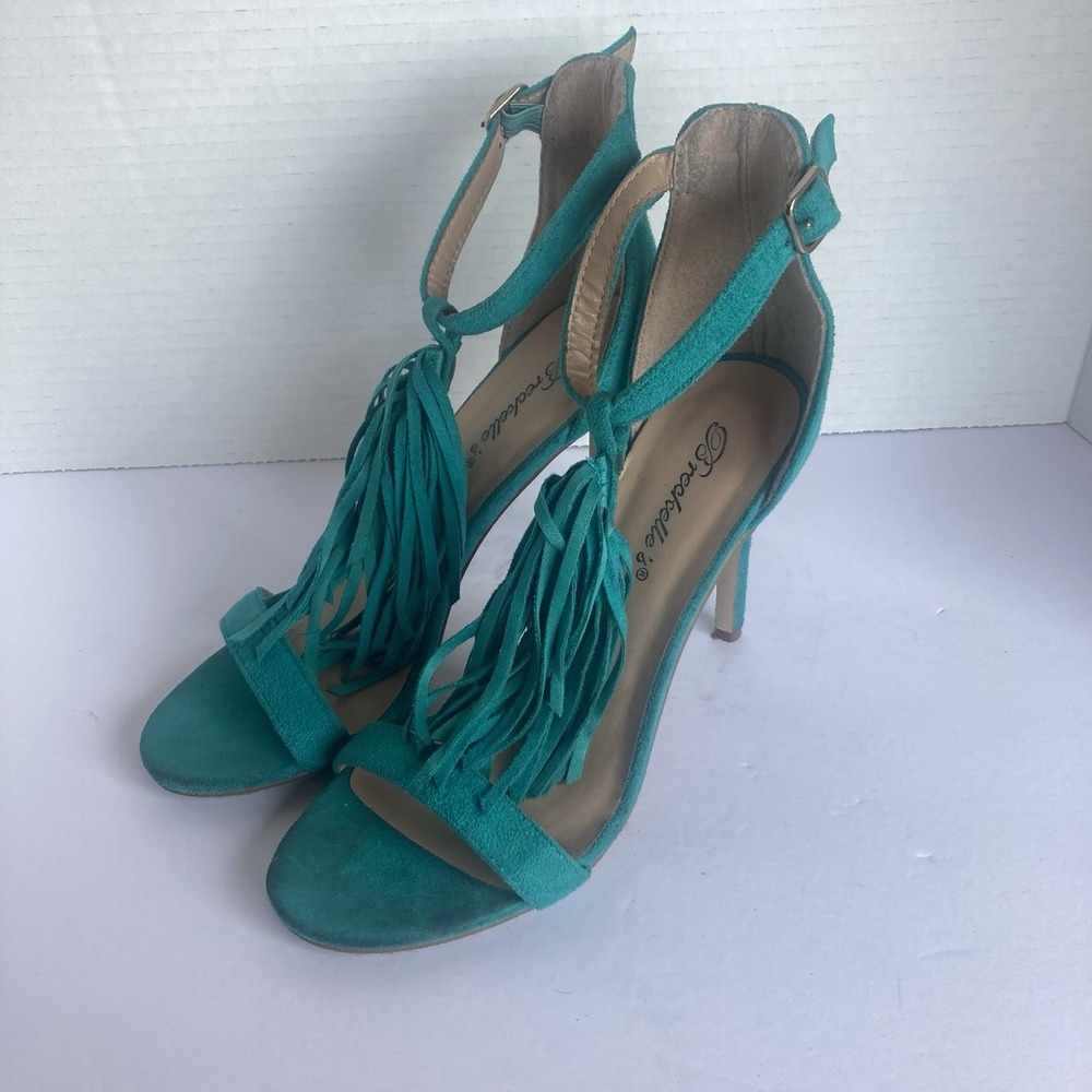 Teal Fringe Heels